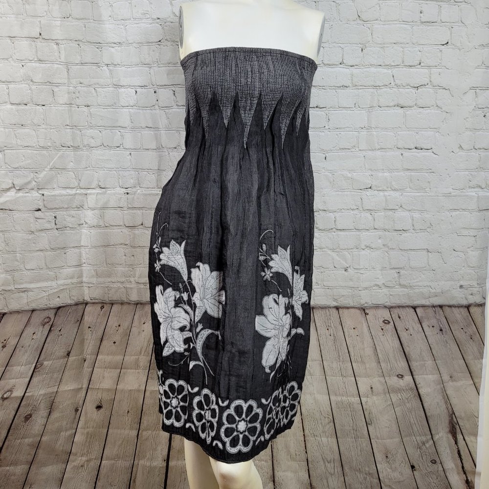 Lapis Strapless Dress/Coverup Gray/Black Floral Bathing Suit Coverup Dress, NWOT